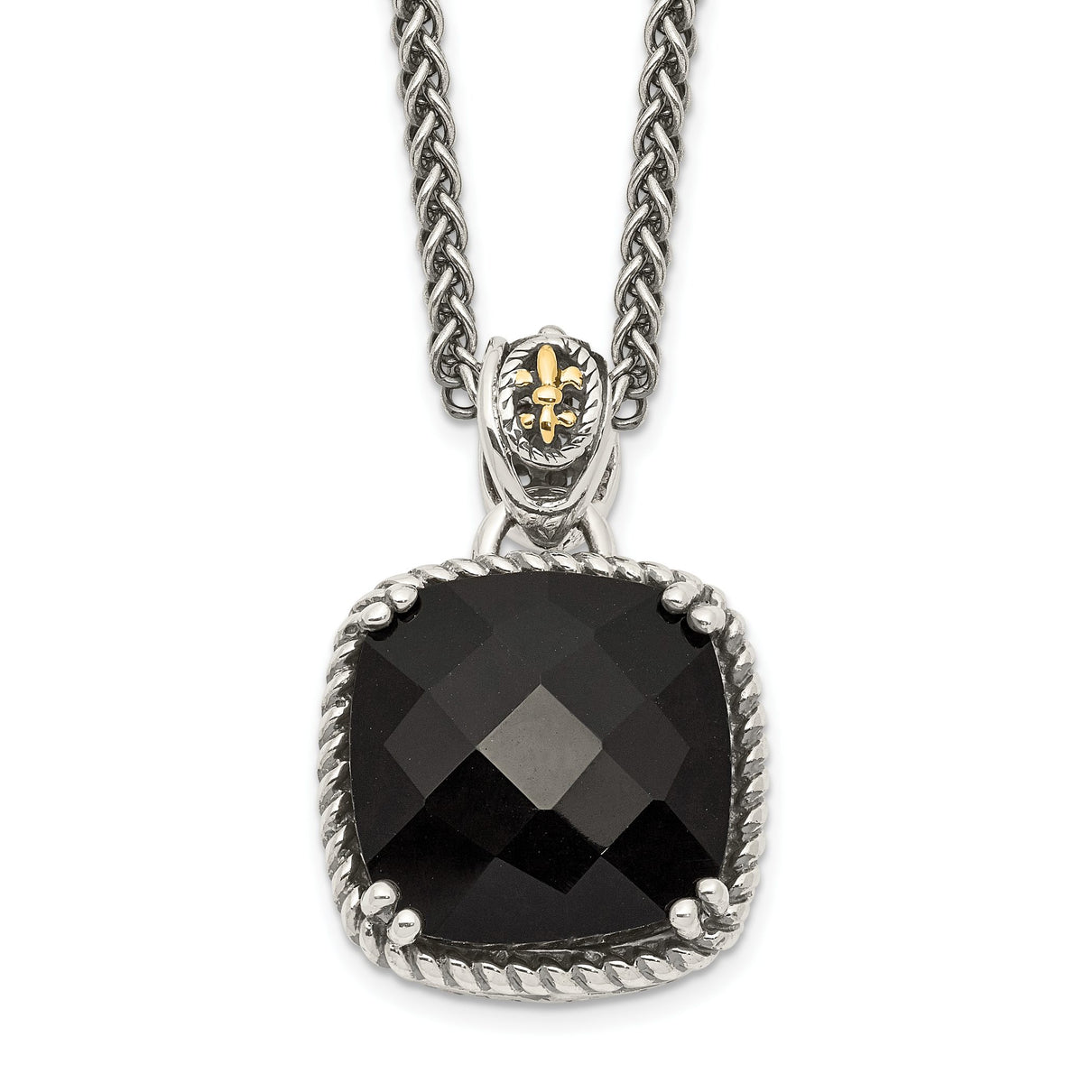 Checkerboard-Cut Black Onyx Necklace in Sterling Silver, 12mm, 18 Inch - Sophia Jewelers Main image
