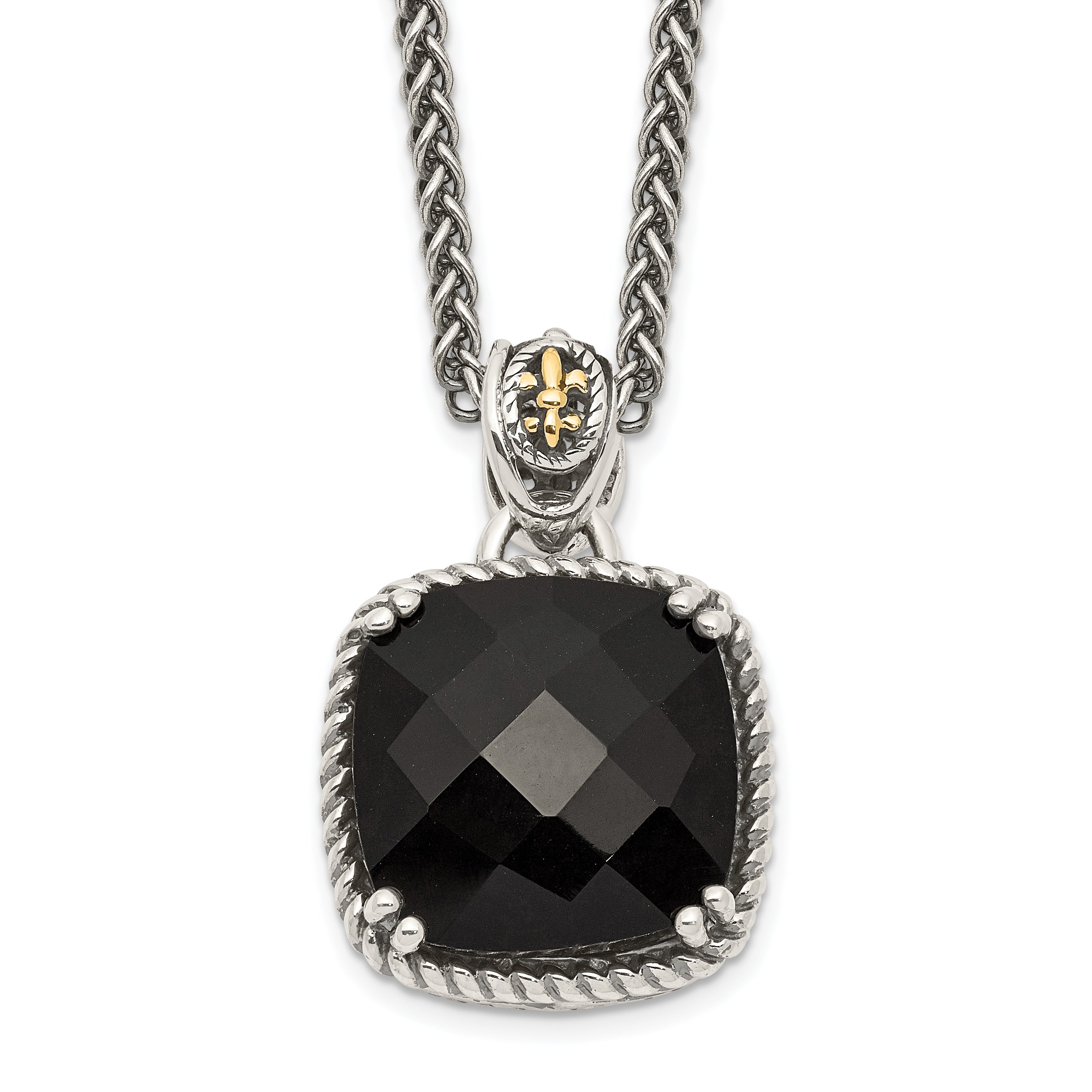 Shey Couture Sterling Silver with 14K Accent 18 Inch Antiqued Checkerboard-cut Black Onyx Necklace Main image