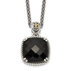 Shey Couture Sterling Silver with 14K Accent 18 Inch Antiqued Checkerboard-cut Black Onyx Necklace