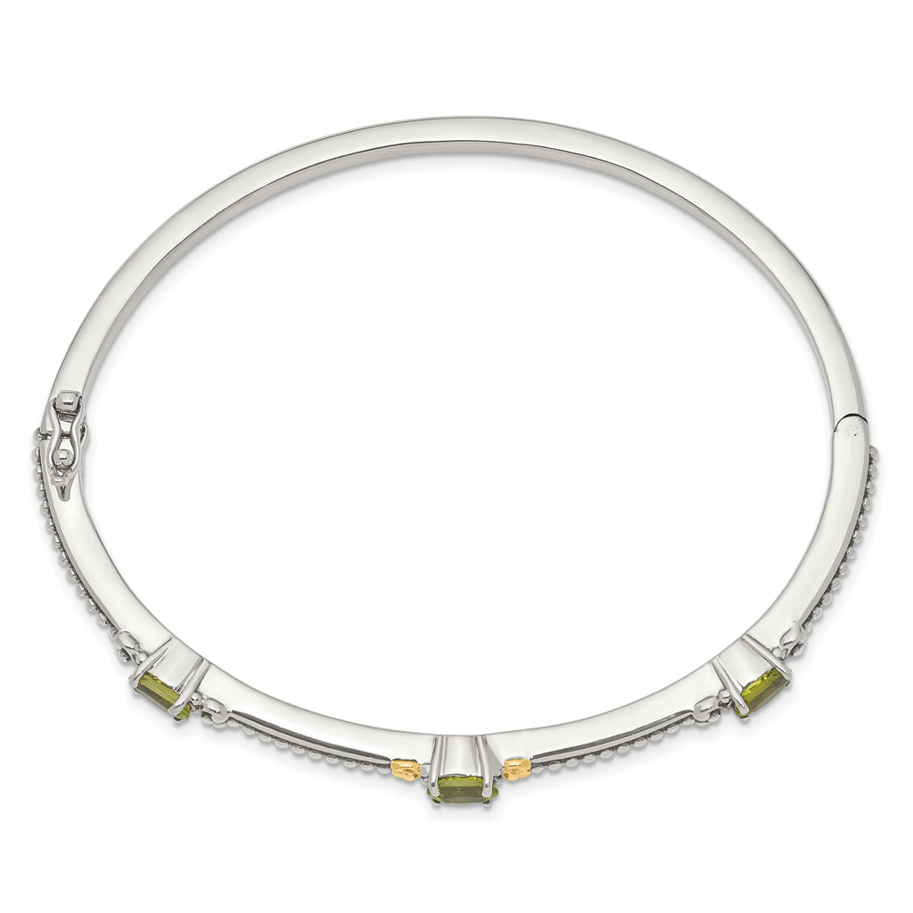 Sophia Jewelers Sterling Silver Peridot Bangle with 14K Gold Accents
