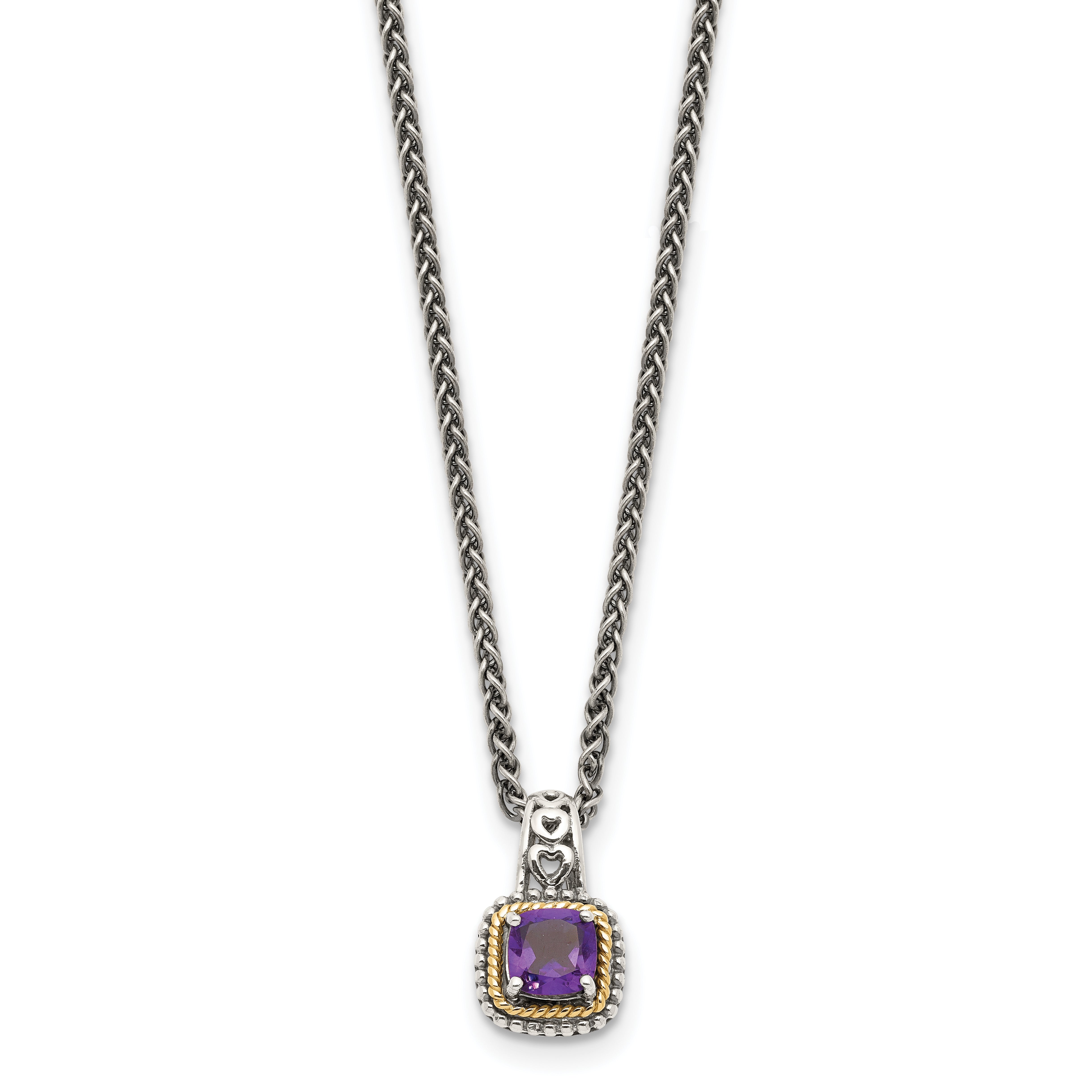 Shey Couture Sterling Silver with 14K Accent 18 Inch Antiqued Cushion Amethyst Necklace