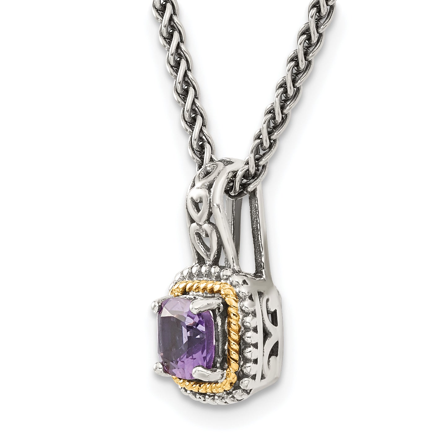 Shey Couture Sterling Silver with 14K Accent 18 Inch Antiqued Cushion Amethyst Necklace