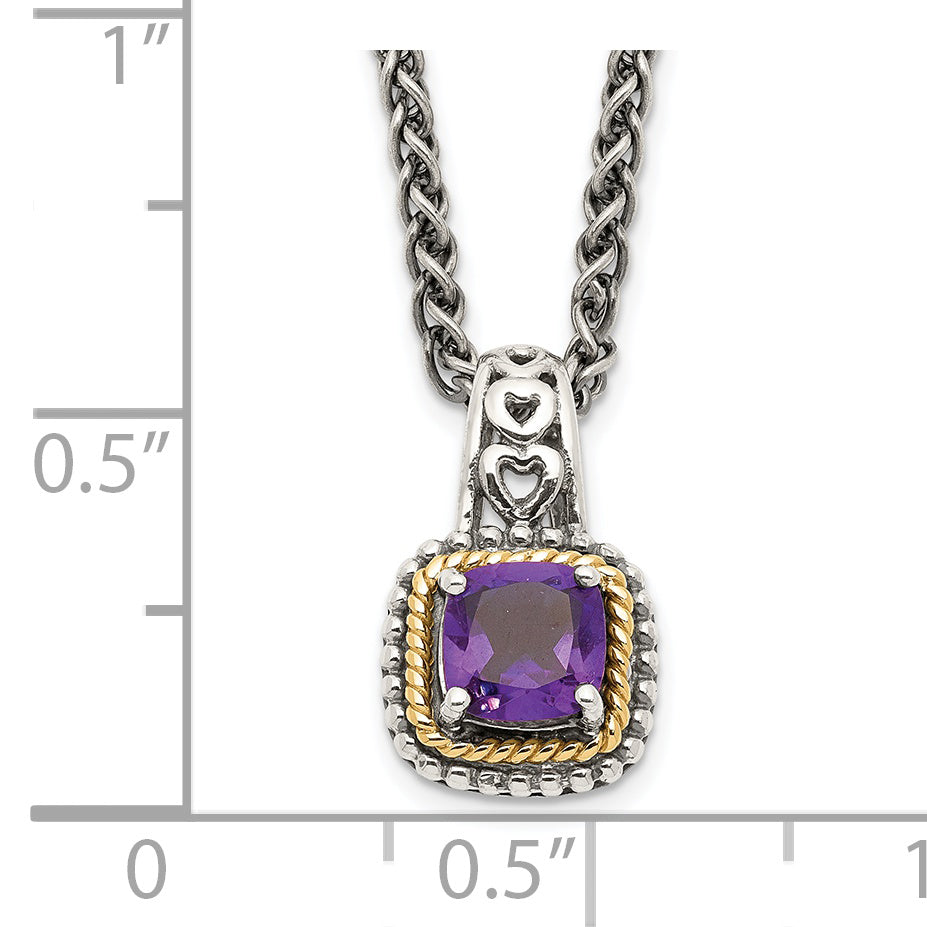 Shey Couture Sterling Silver with 14K Accent 18 Inch Antiqued Cushion Amethyst Necklace