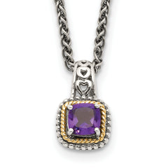 Shey Couture Sterling Silver with 14K Accent 18 Inch Antiqued Cushion Amethyst Necklace