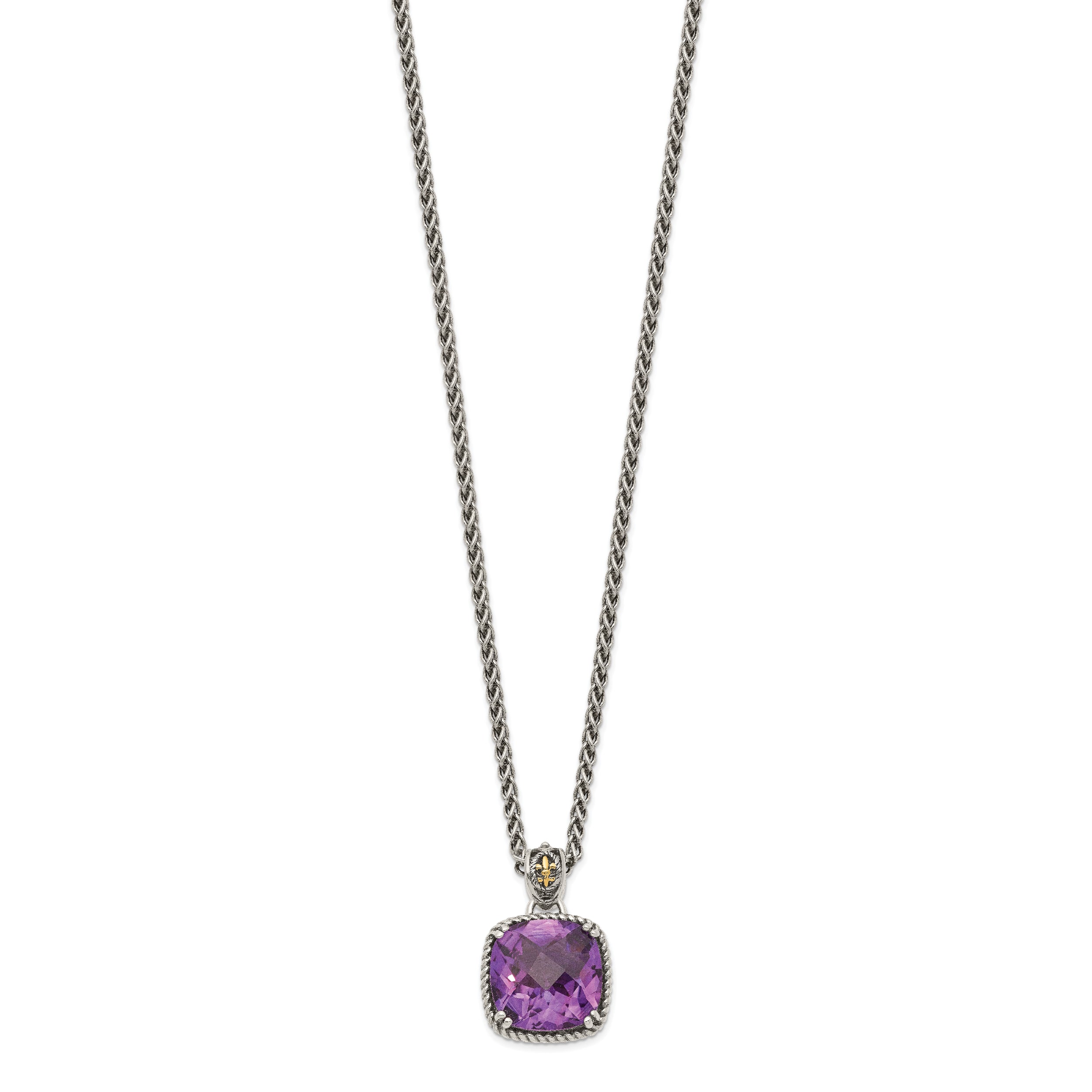 Shey Couture Sterling Silver with 14K Accent 18 Inch Antiqued Cushion Checkerboard Amethyst Necklace