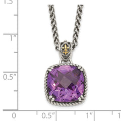 Shey Couture Sterling Silver with 14K Accent 18 Inch Antiqued Cushion Checkerboard Amethyst Necklace