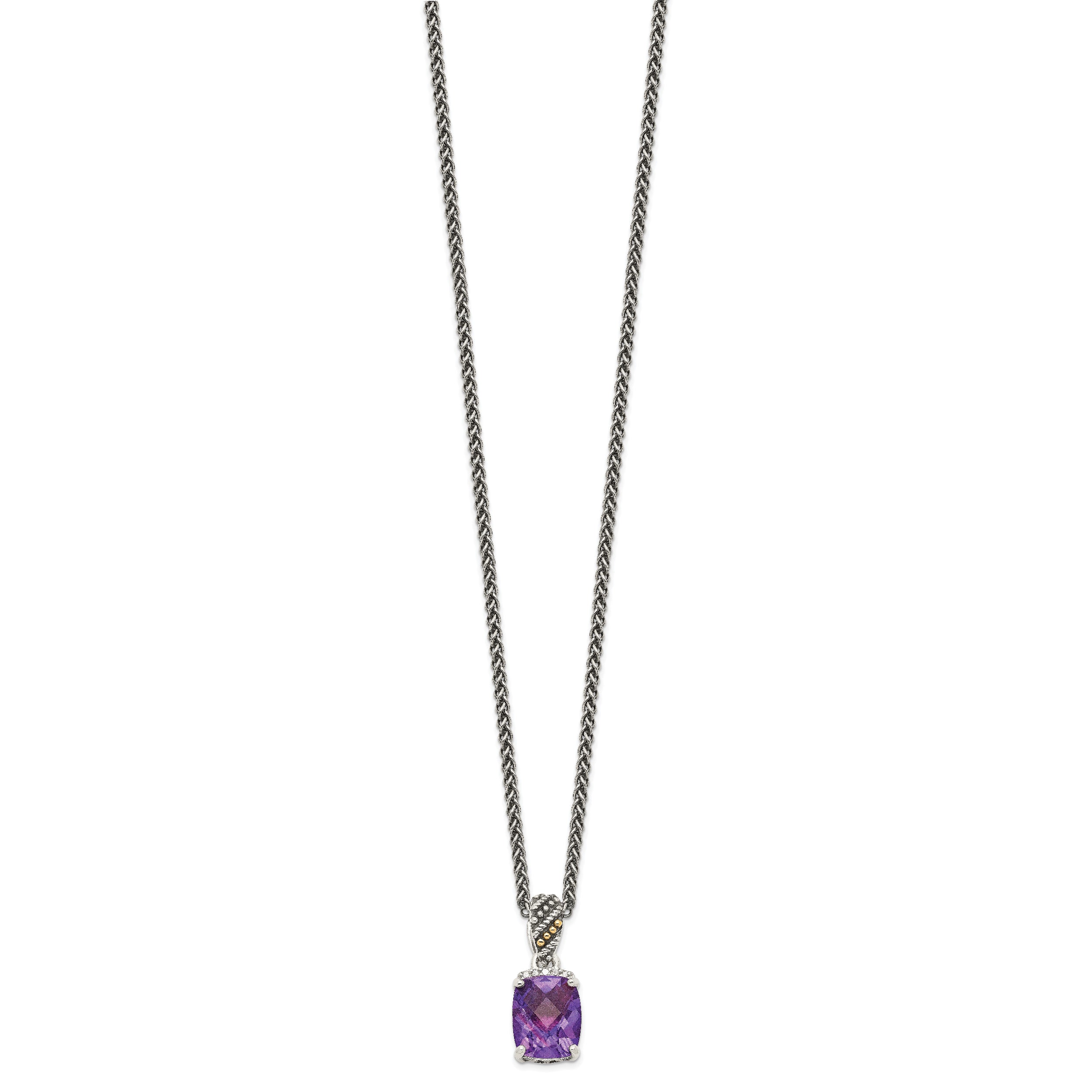 Shey Couture Sterling Silver with 14K Accent 18 Inch Antiqued Diamond and Checkerboard-cut Cushion Amethyst Necklace