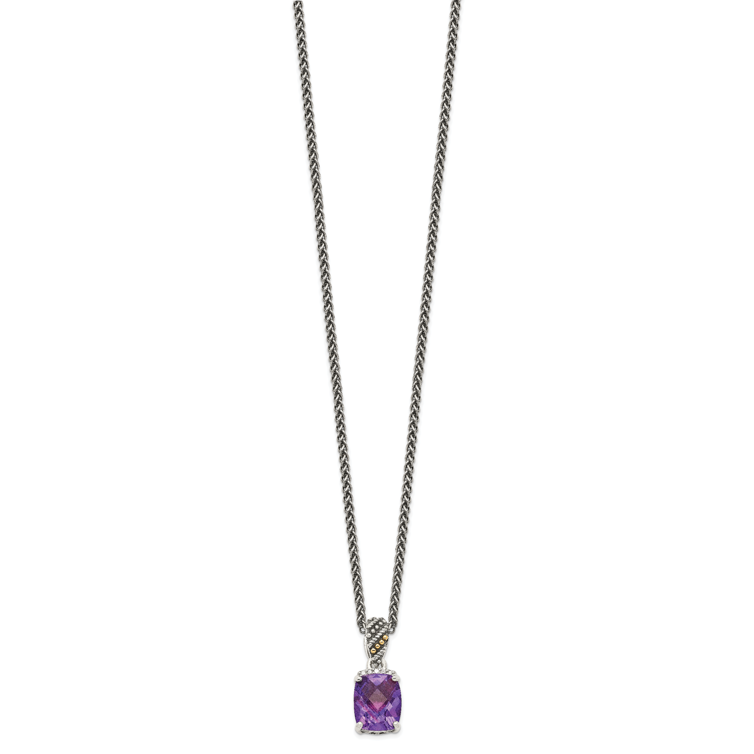 Shey Couture Sterling Silver with 14K Accent 18 Inch Antiqued Diamond and Checkerboard-cut Cushion Amethyst Necklace