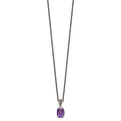 Shey Couture Sterling Silver with 14K Accent 18 Inch Antiqued Diamond and Checkerboard-cut Cushion Amethyst Necklace