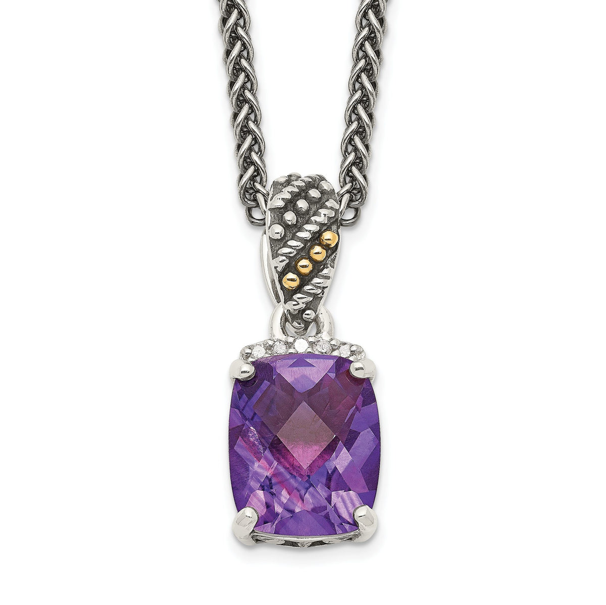 Cushion Diamond Amethyst Necklace in Sterling Silver (0.03 ct. tw.), 18 Inch - Sophia Jewelers Main image
