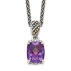 Shey Couture Sterling Silver with 14K Accent 18 Inch Antiqued Diamond and Checkerboard-cut Cushion Amethyst Necklace