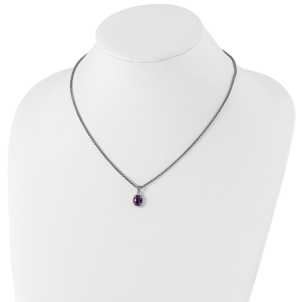 Shey Couture Sterling Silver with 14K Accent 18 Inch Antiqued Amethyst Oval Necklace