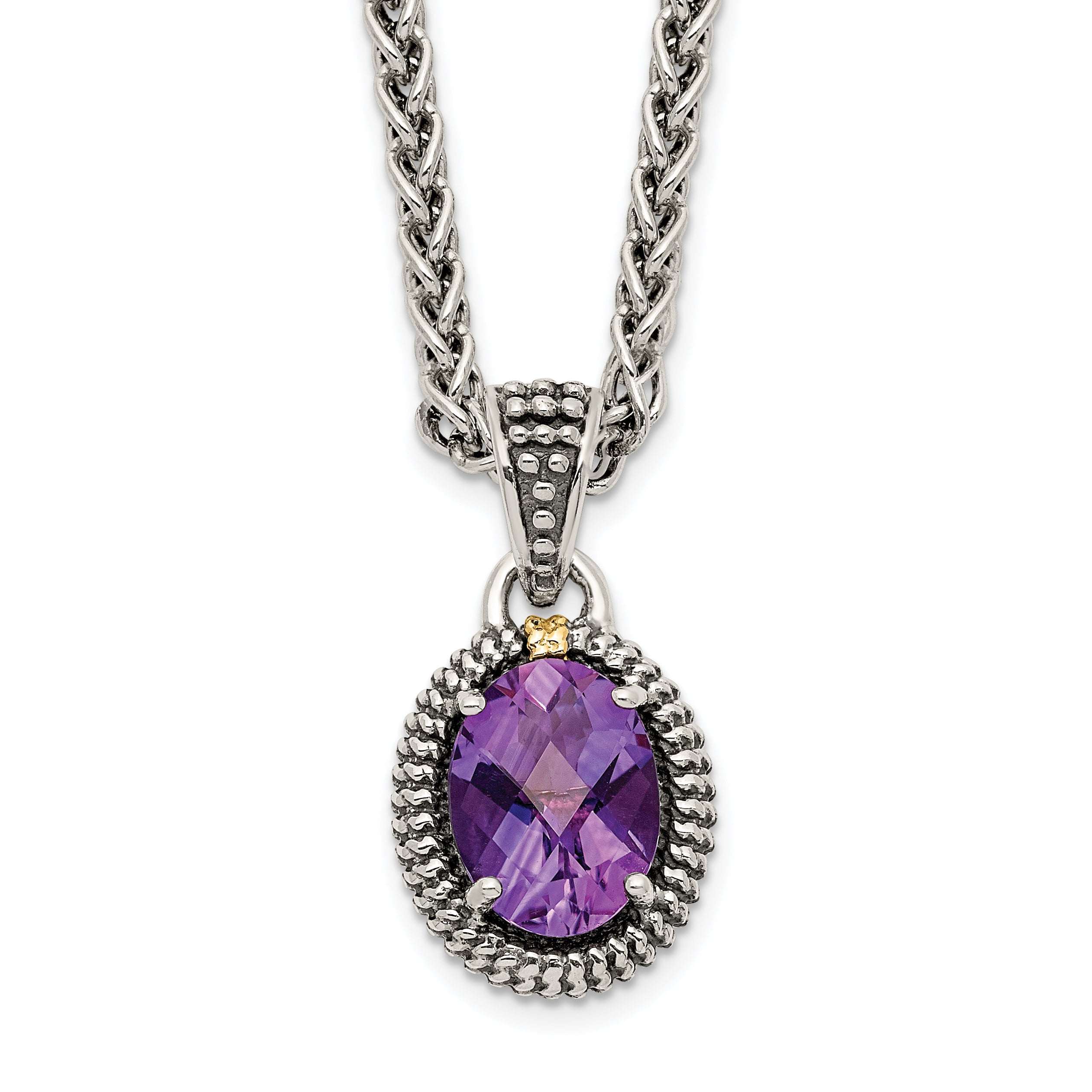 Shey Couture Sterling Silver with 14K Accent 18 Inch Antiqued Amethyst Oval Necklace Main image