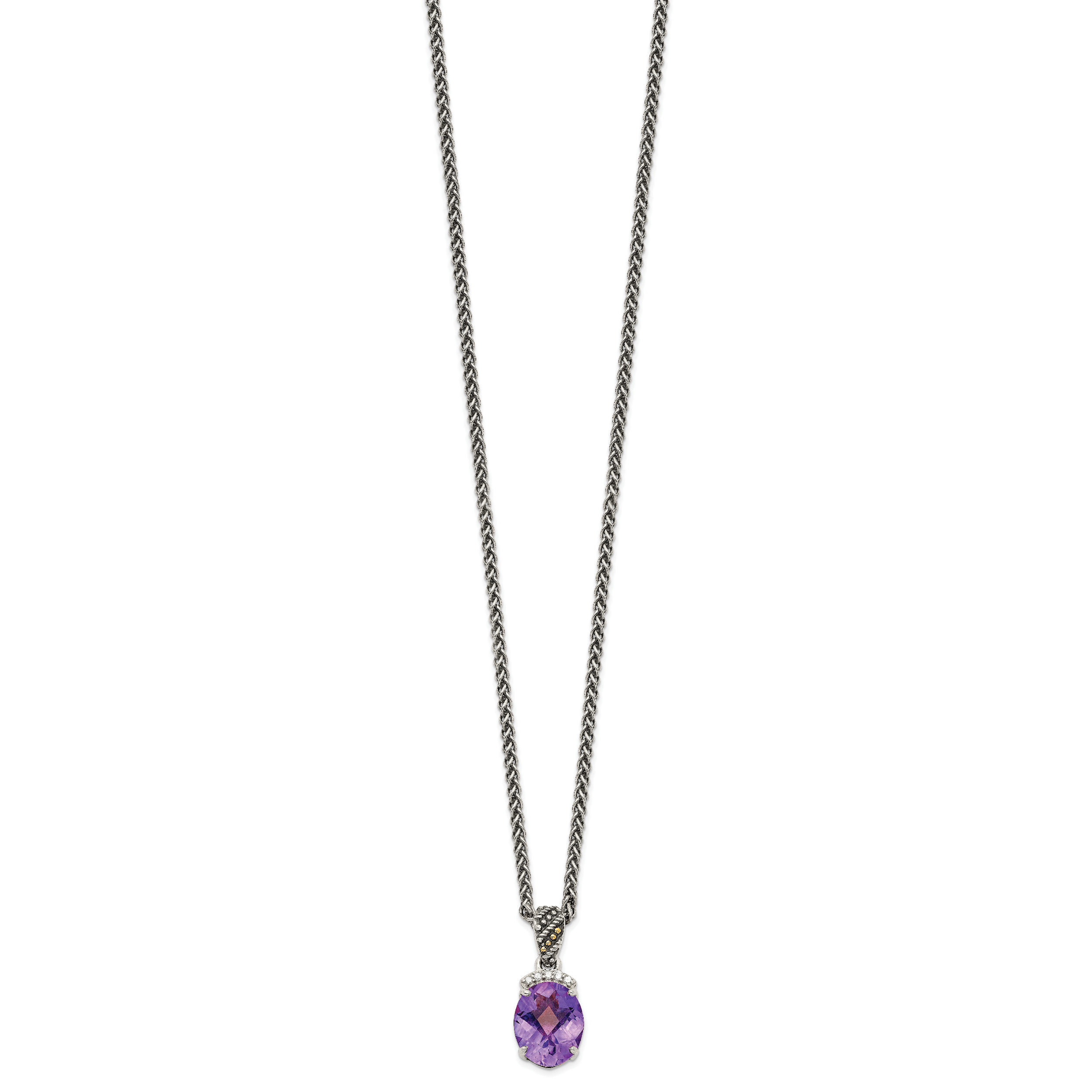 Shey Couture Sterling Silver with 14K Accent 18 Inch Antiqued Checkerboard-cut Oval Amethyst and Diamond Necklace Secondary image