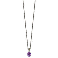 Shey Couture Sterling Silver with 14K Accent 18 Inch Antiqued Checkerboard-cut Oval Amethyst and Diamond Necklace