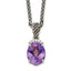 Shey Couture Sterling Silver with 14K Accent 18 Inch Antiqued Checkerboard-cut Oval Amethyst and Diamond Necklace