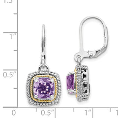 Shey Couture Sterling Silver with 14K Accent Antiqued Cushion Amethyst Leverback Earrings