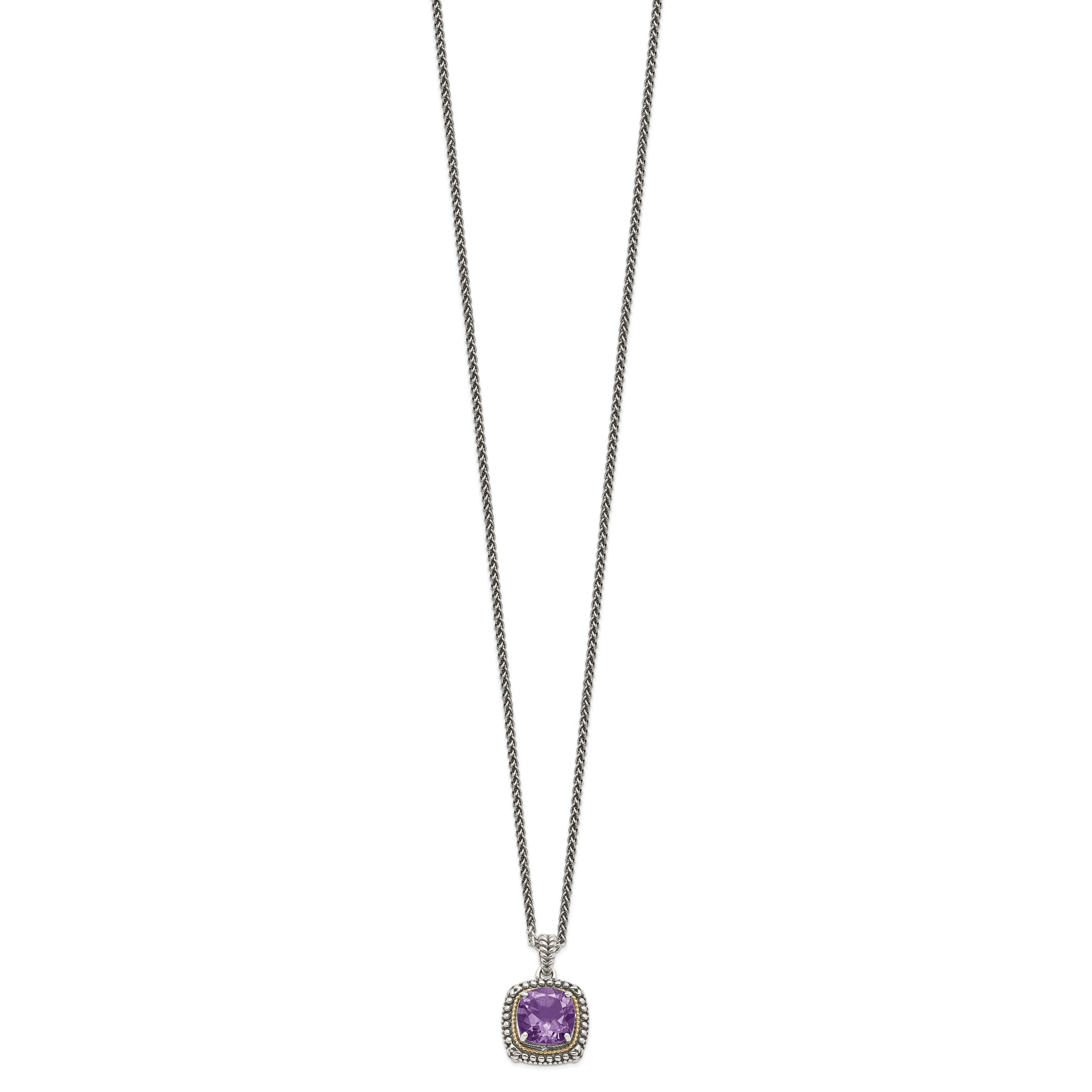 Shey Couture Sterling Silver with 14K Accent 18 Inch Antiqued Cushion Amethyst Necklace