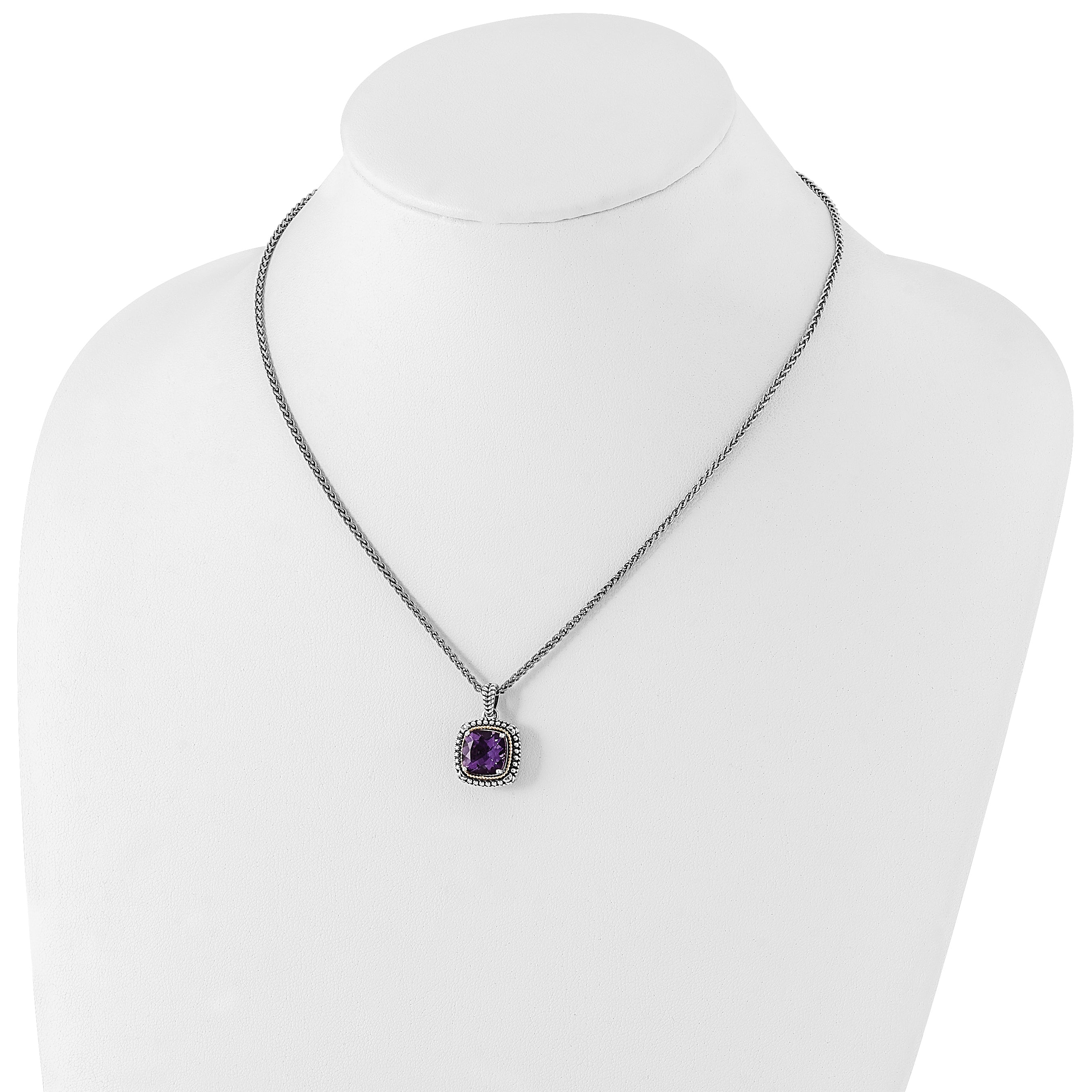 Shey Couture Sterling Silver with 14K Accent 18 Inch Antiqued Cushion Amethyst Necklace