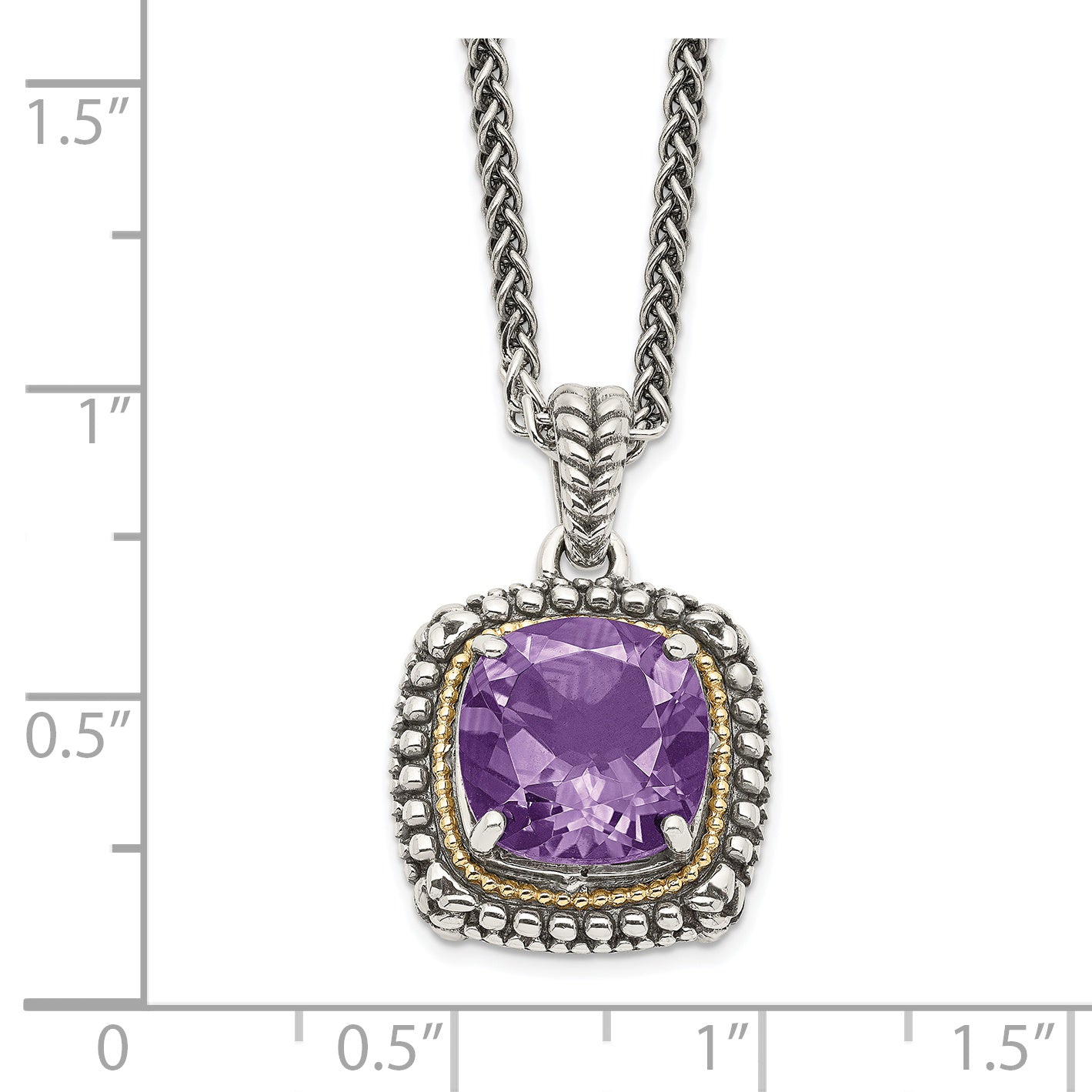 Shey Couture Sterling Silver with 14K Accent 18 Inch Antiqued Cushion Amethyst Necklace