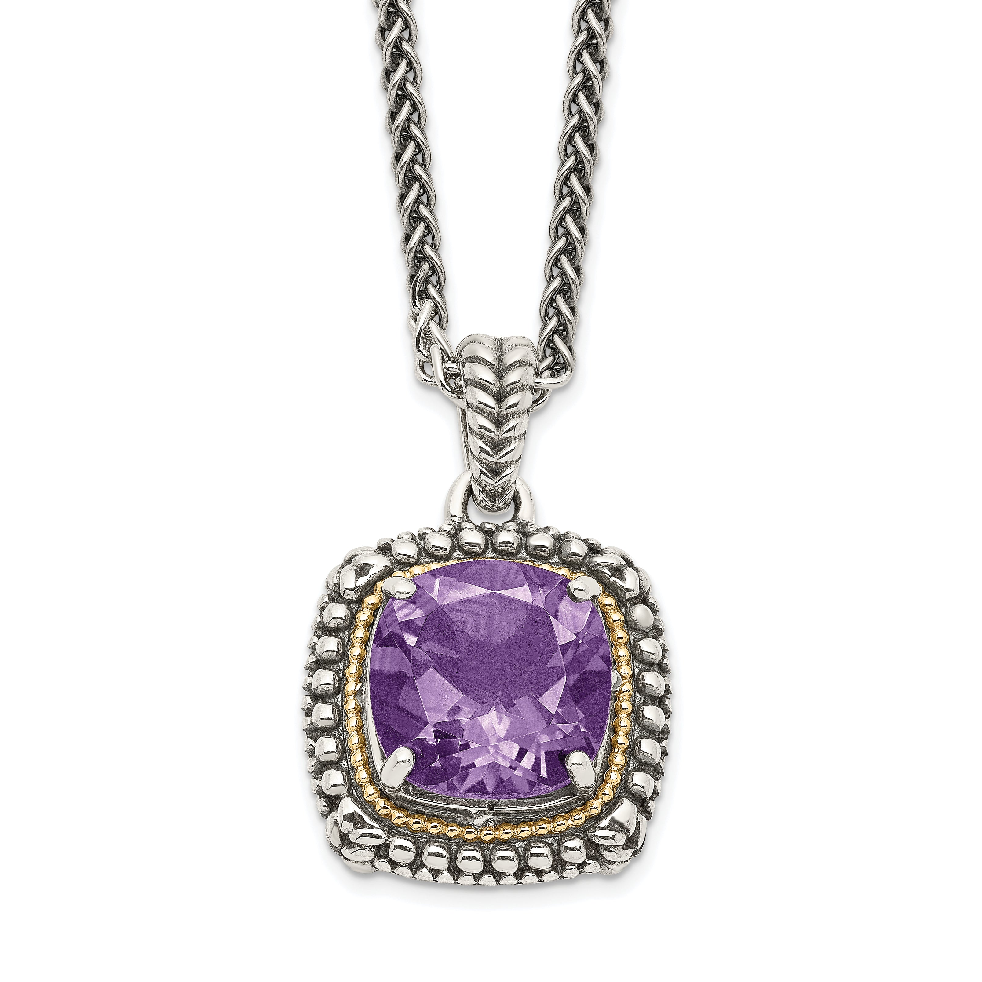 Shey Couture Sterling Silver with 14K Accent 18 Inch Antiqued Cushion Amethyst Necklace