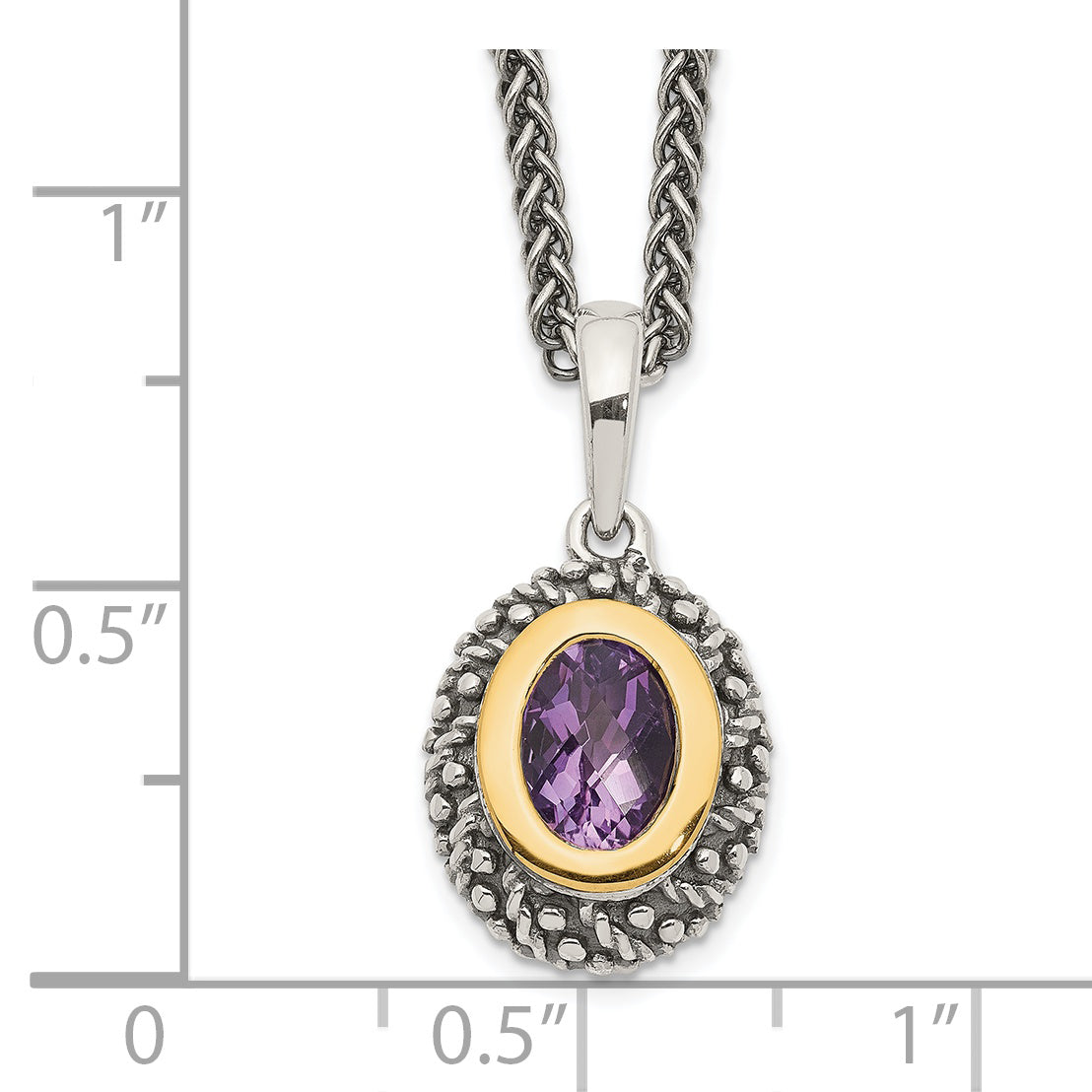 Shey Couture Sterling Silver with 14K Accent 18 Inch Antiqued Oval Bezel Amethyst Necklace