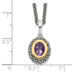 Shey Couture Sterling Silver with 14K Accent 18 Inch Antiqued Oval Bezel Amethyst Necklace