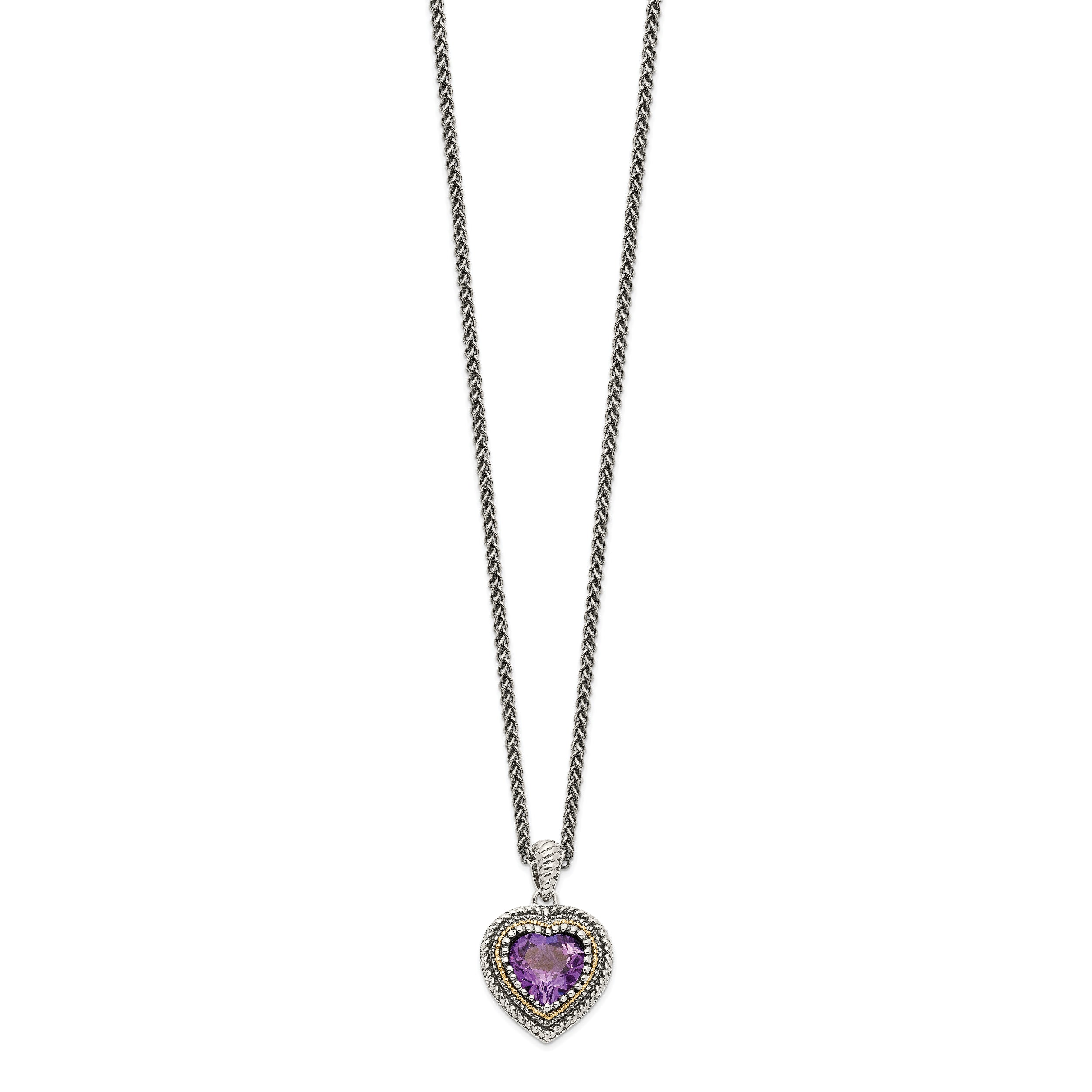 Sterling Silver & 14K Gold Amethyst Heart Necklace Vintage Inspired Elegance