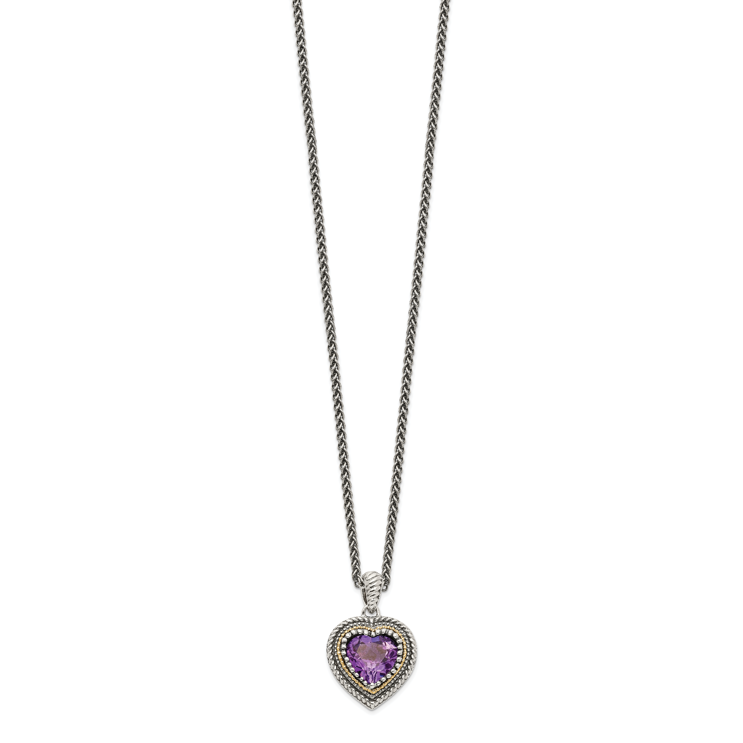 Sterling Silver & 14K Gold Amethyst Heart Necklace Vintage Inspired Elegance