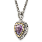 Sterling Silver & 14K Gold Amethyst Heart Necklace Vintage Inspired Elegance