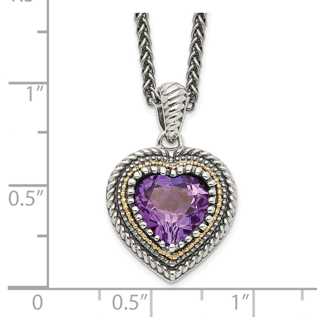 Sterling Silver & 14K Gold Amethyst Heart Necklace Vintage Inspired Elegance