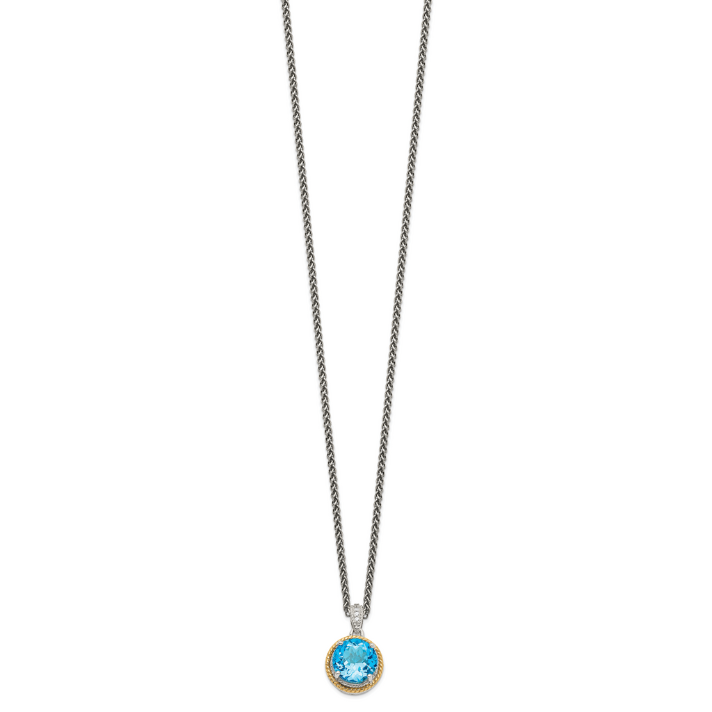 Shey Couture Sterling Silver with 14K Accent 18 Inch Antiqued Round Blue Topaz Necklace