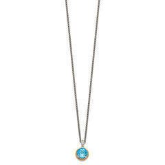 Shey Couture Sterling Silver with 14K Accent 18 Inch Antiqued Round Blue Topaz Necklace
