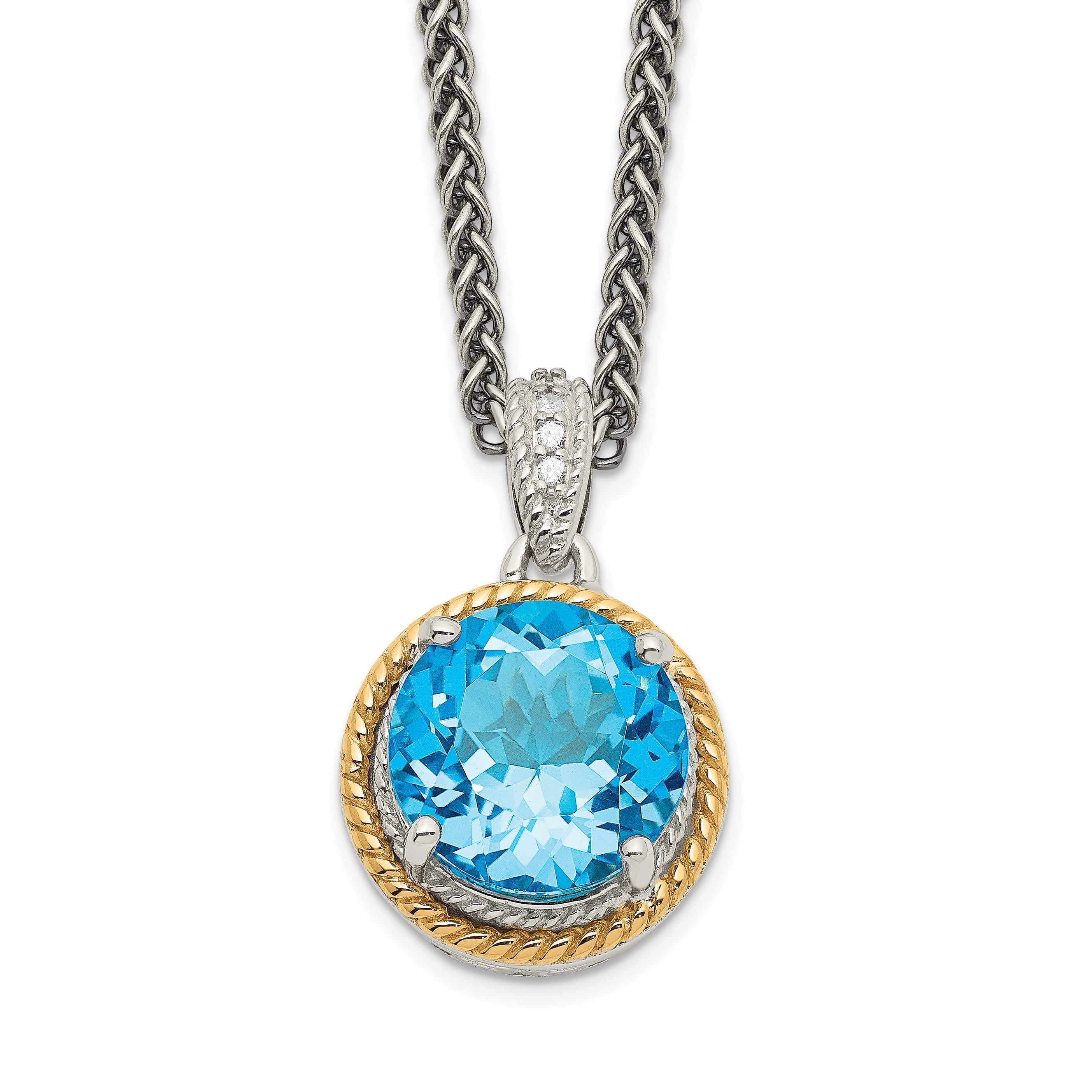 Shey Couture Sterling Silver with 14K Accent 18 Inch Antiqued Round Blue Topaz Necklace