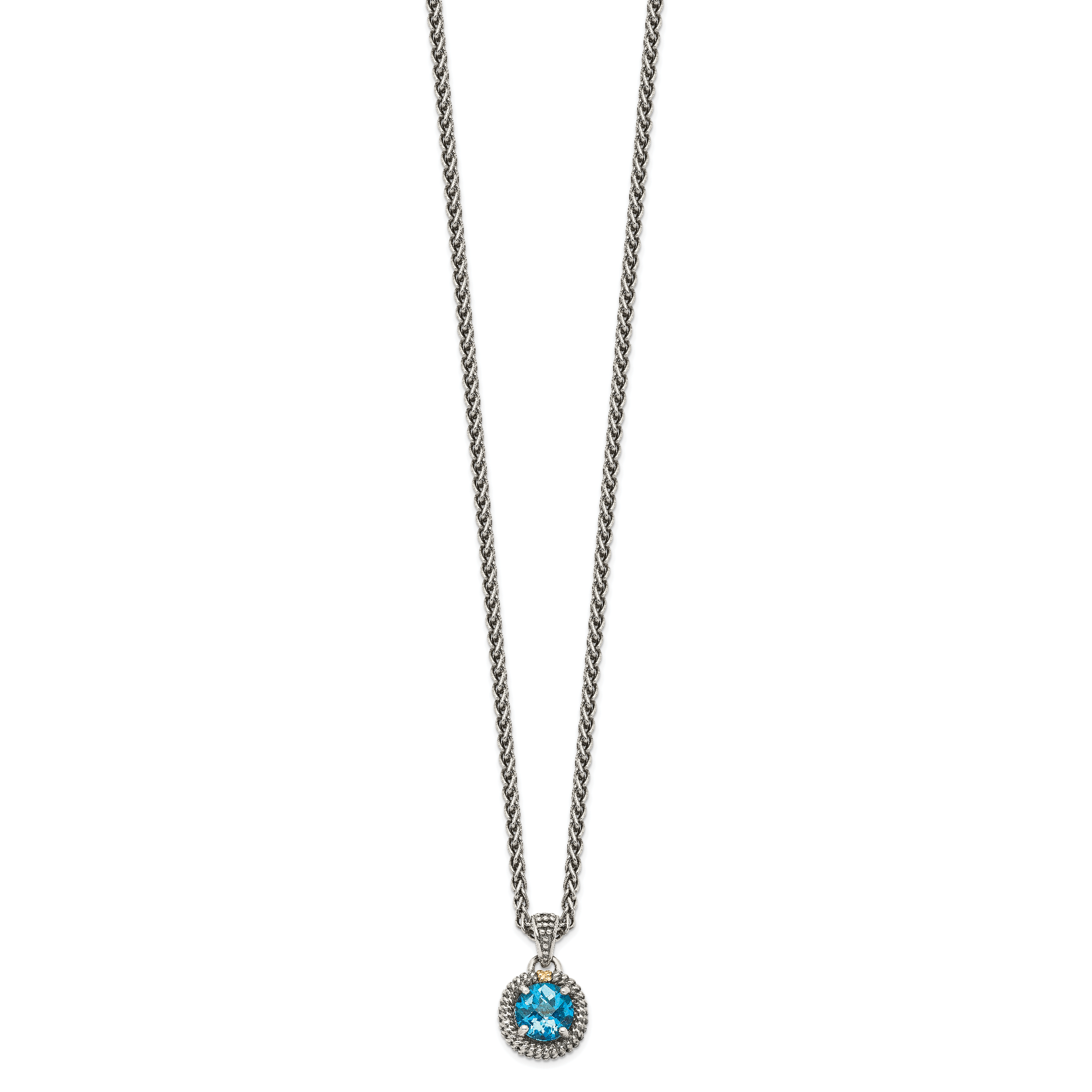 Shey Couture Sterling Silver with 14K Accent 18 Inch Antiqued Round Blue Topaz Necklace Secondary image