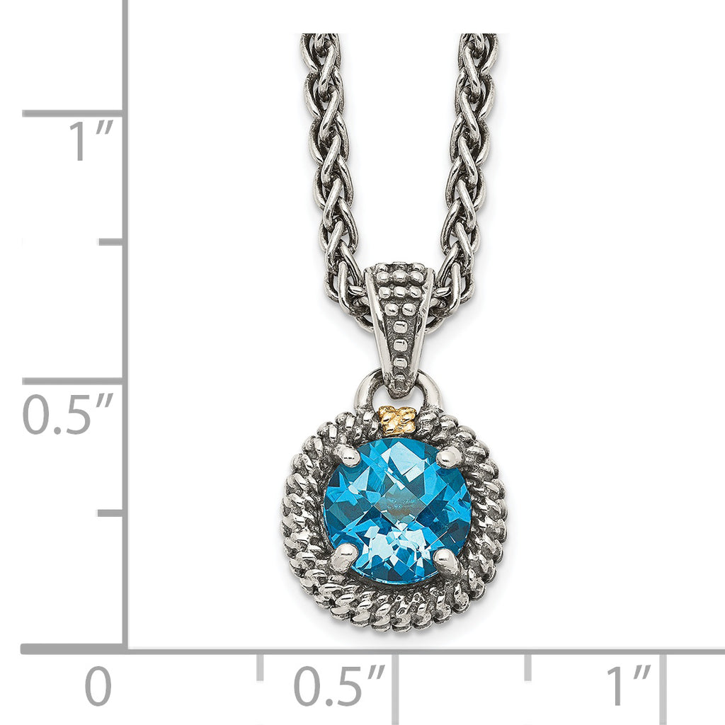 Shey Couture Sterling Silver with 14K Accent 18 Inch Antiqued Round Blue Topaz Necklace