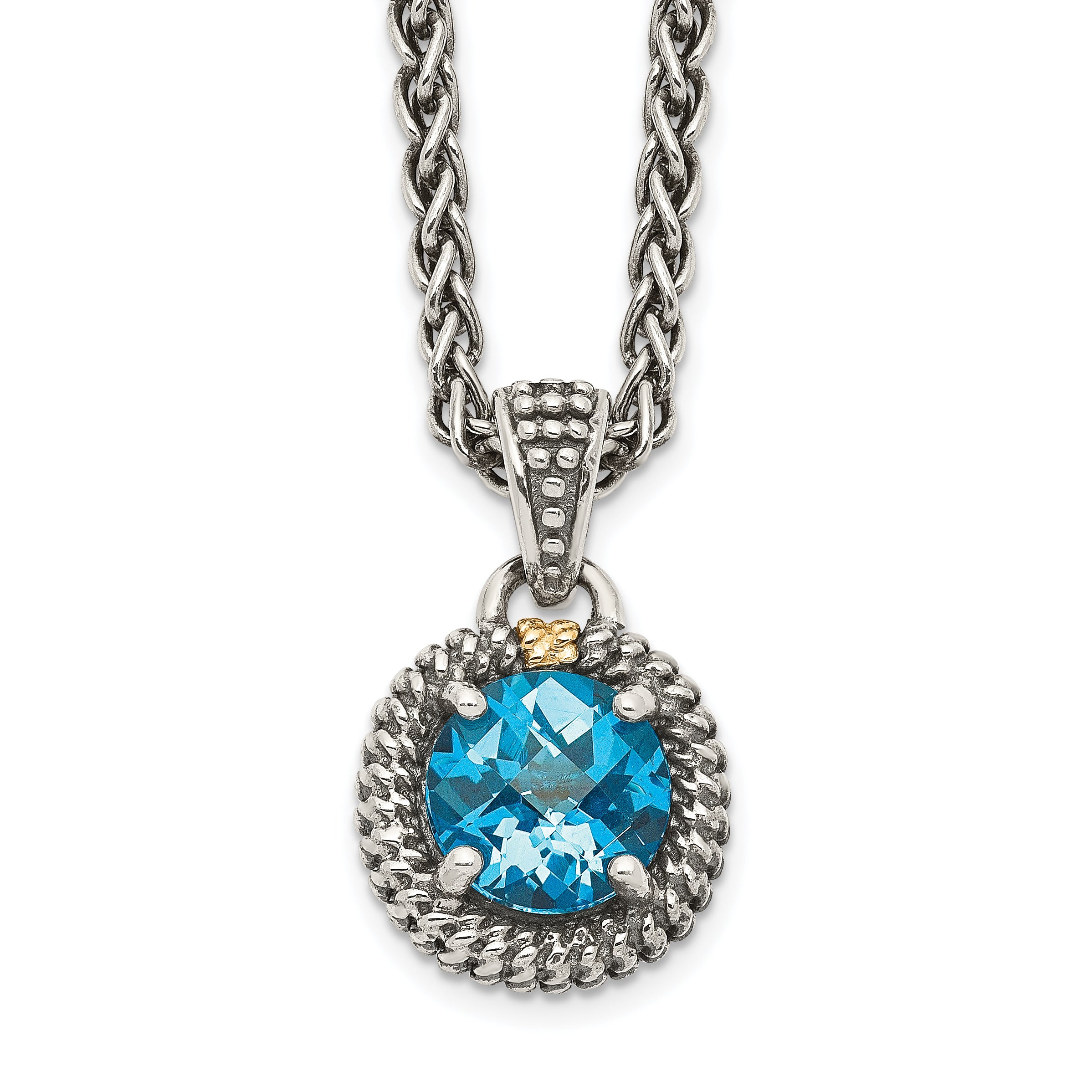 Shey Couture Sterling Silver with 14K Accent 18 Inch Antiqued Round Blue Topaz Necklace Main image