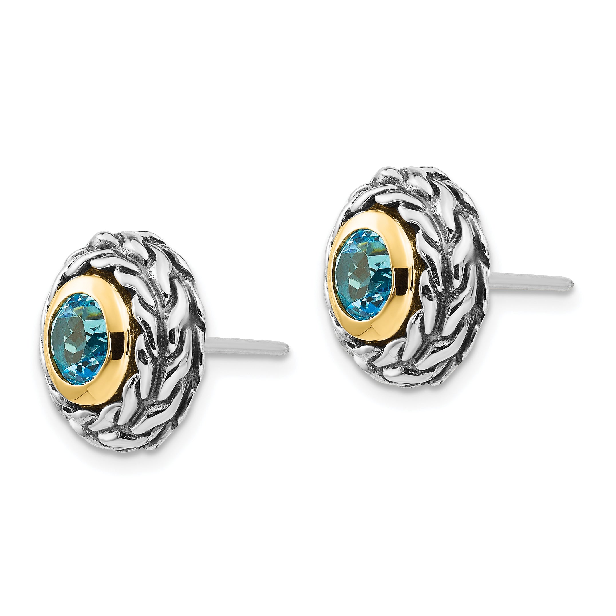 Sophia Jewelers Sterling Silver 14K Accent Blue Topaz Bezel Set Earrings Secondary image