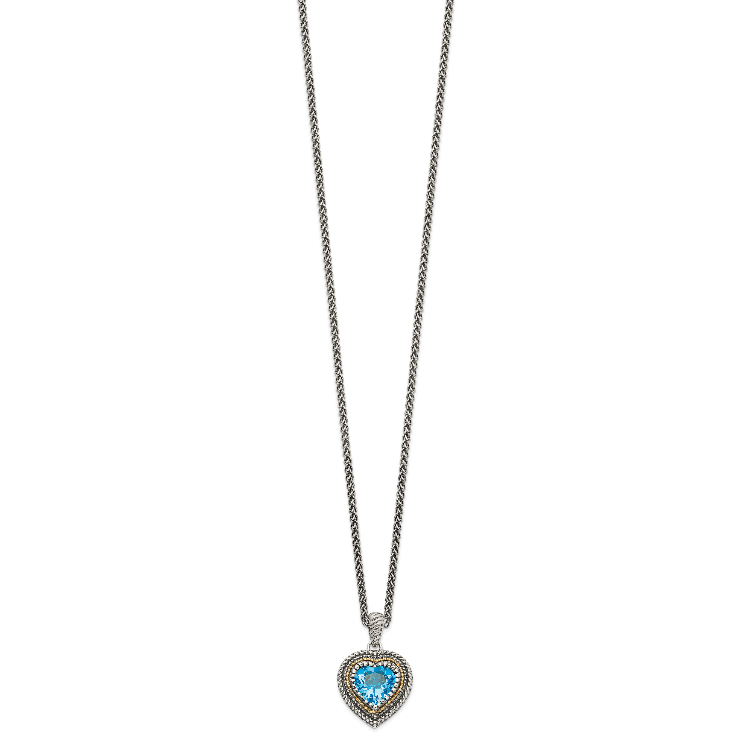Shey Couture Sterling Silver with 14K Accent 18 Inch Antiqued Light Swiss Blue Topaz Heart Necklace Secondary image