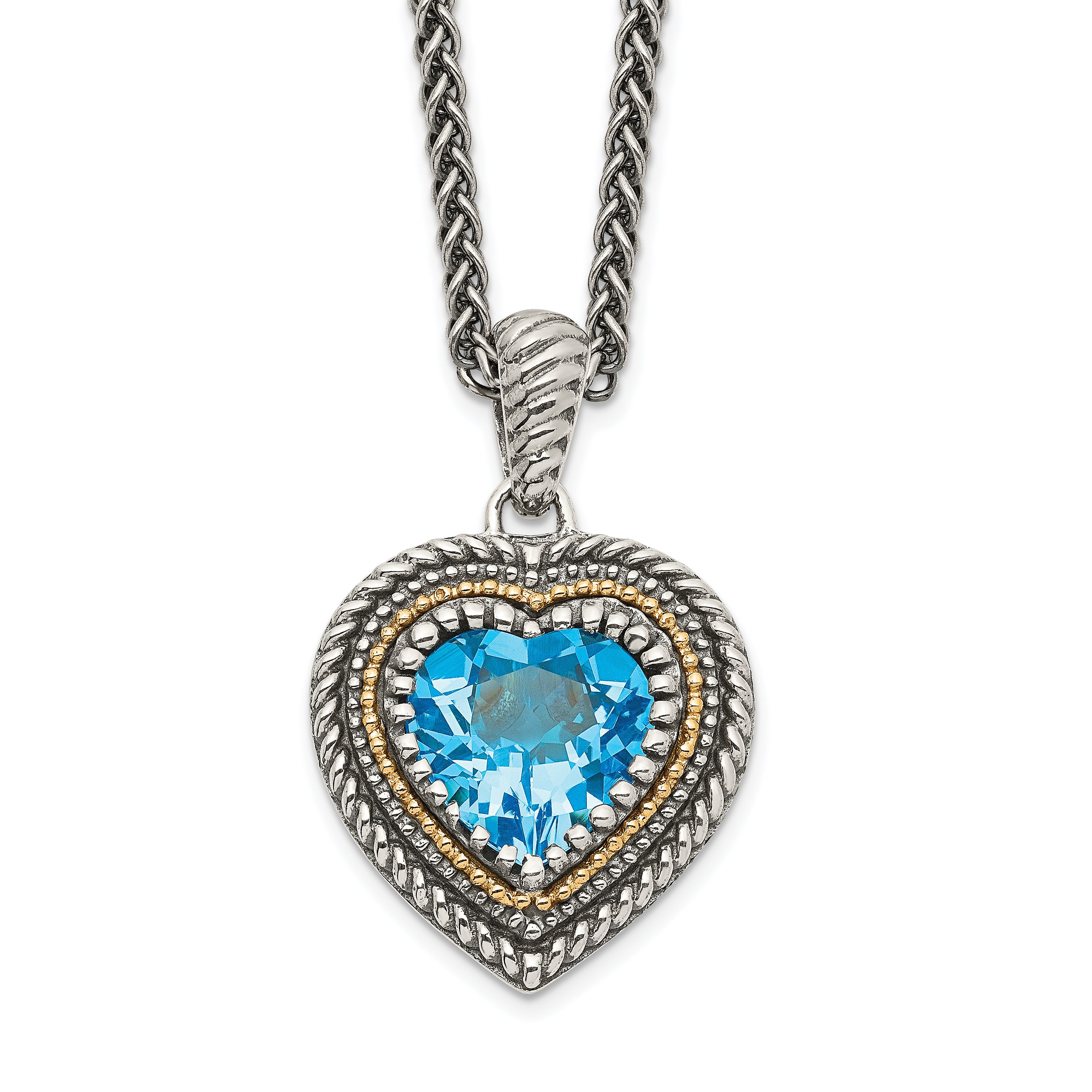 Shey Couture Sterling Silver with 14K Accent 18 Inch Antiqued Light Swiss Blue Topaz Heart Necklace Main image