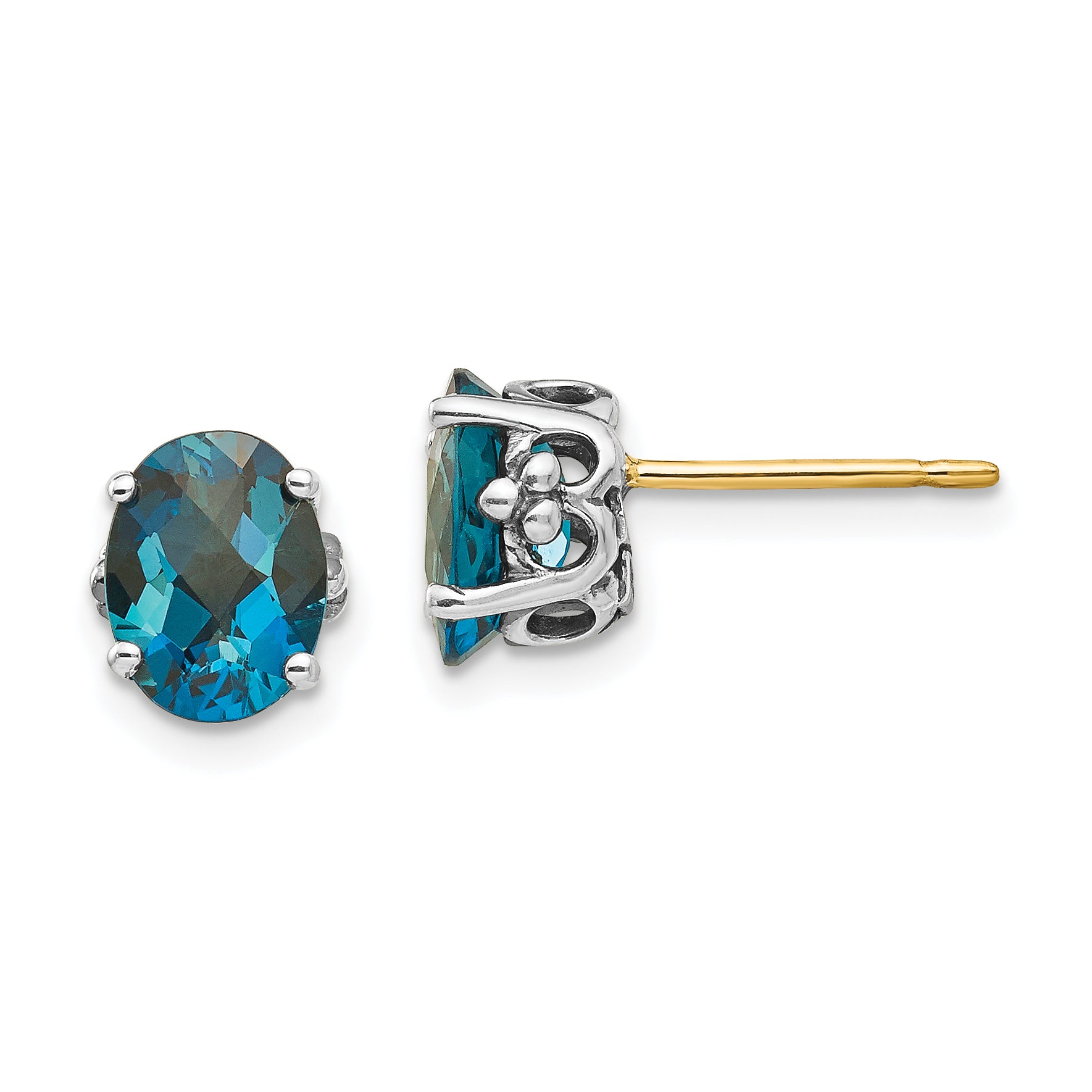 Shey Couture Sterling Silver with 14K Accent Antiqued Oval London Blue Topaz Post Earrings Main image