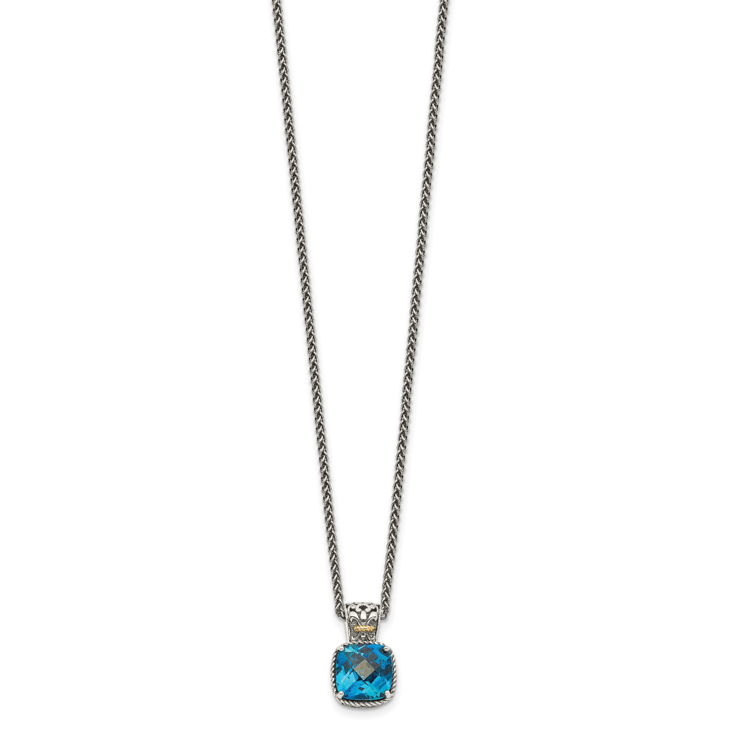 Shey Couture Sterling Silver with 14K Accent 18 Inch Antiqued Cushion London Blue Topaz Necklace Secondary image