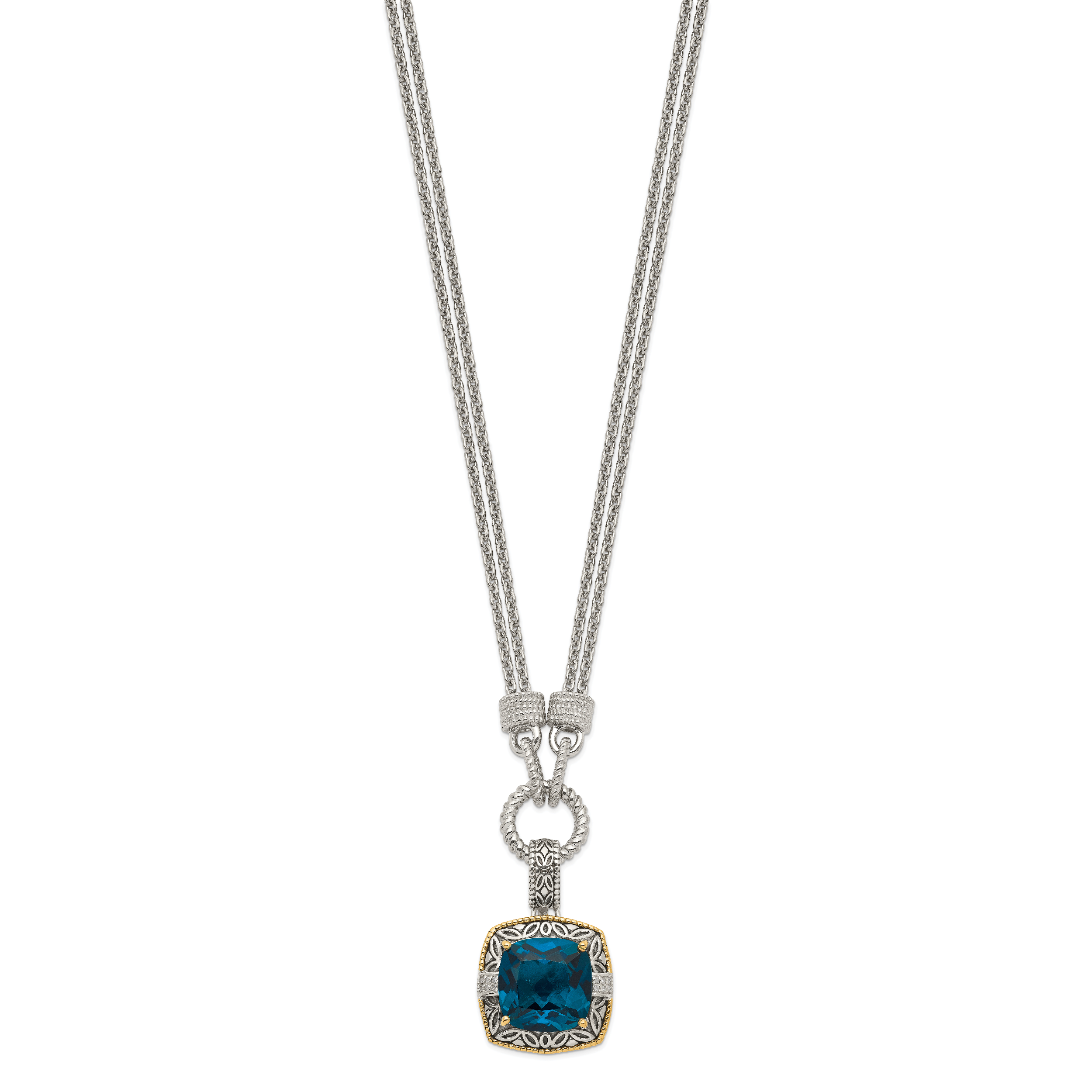 Shey Couture Sterling Silver with 14K Accent 17 Inch Antiqued Cushion London Blue Topaz and Diamond Plus 1in. Ext. Necklace Secondary image