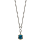 Shey Couture Sterling Silver with 14K Accent 17 Inch Antiqued Cushion London Blue Topaz and Diamond Plus 1in. Ext. Necklace
