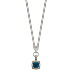 Shey Couture Sterling Silver with 14K Accent 17 Inch Antiqued Cushion London Blue Topaz and Diamond Plus 1in. Ext. Necklace