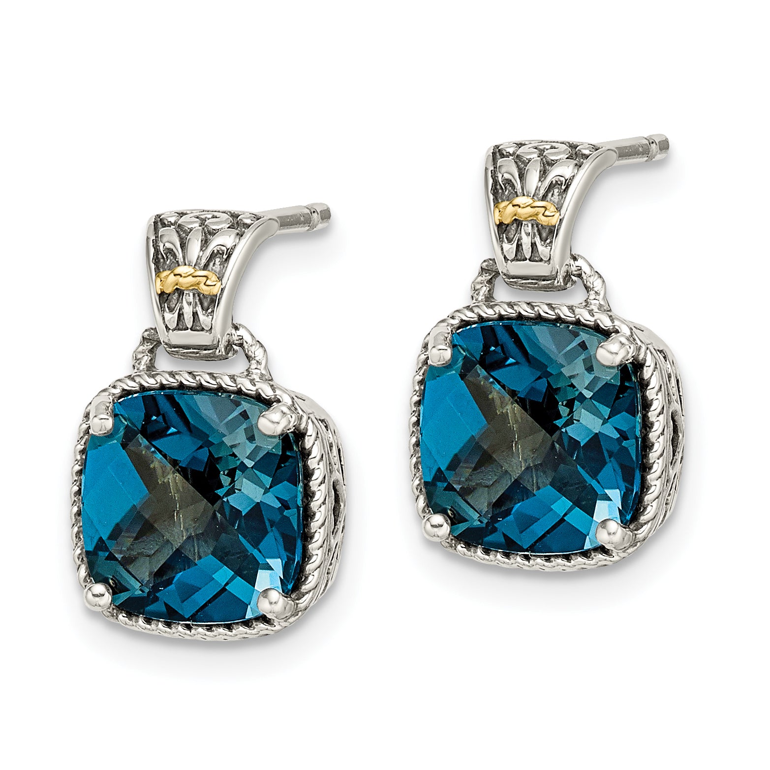 Sophia Jewelers Sterling Silver 14K Gold London Blue Topaz Dangle Earrings Secondary image