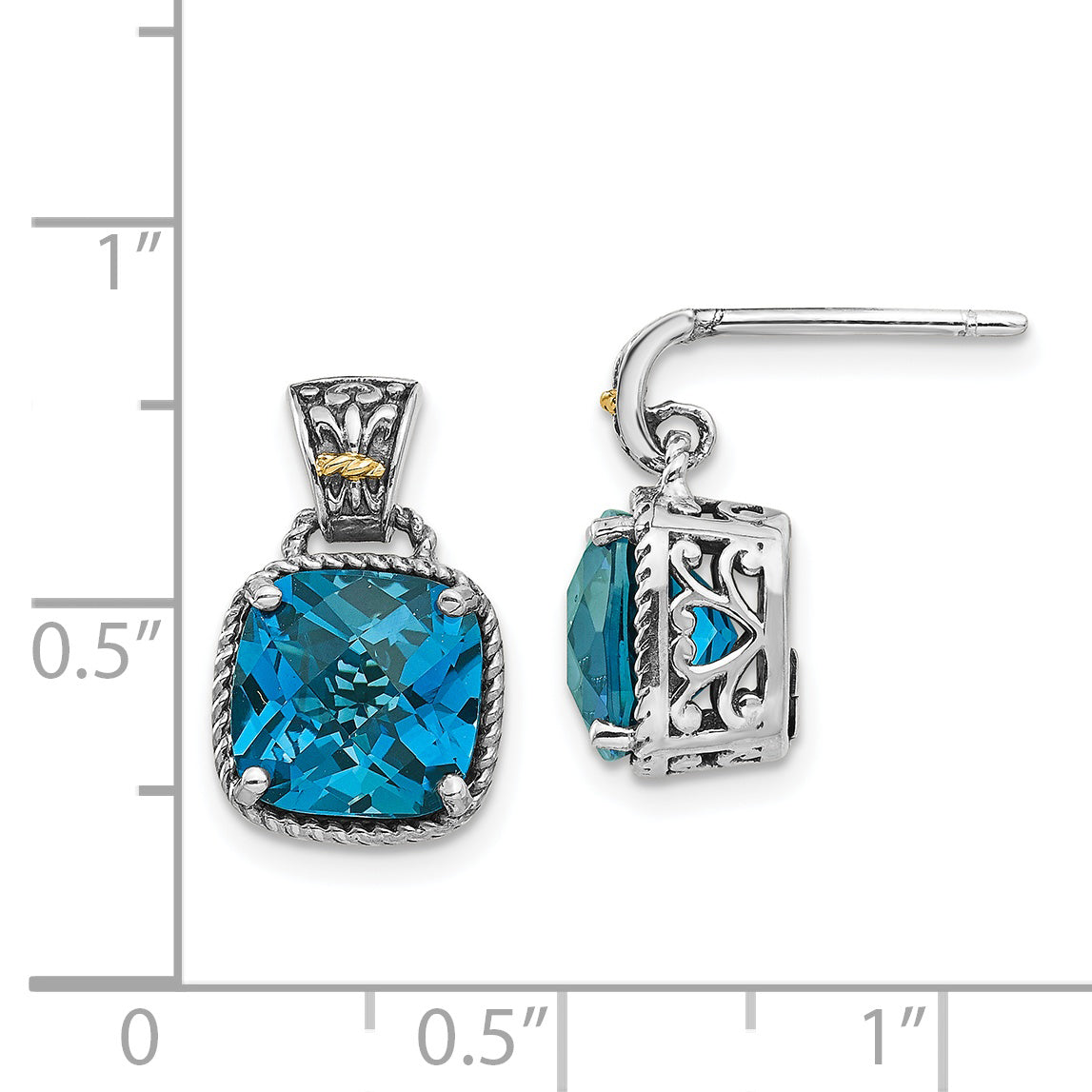 Sophia Jewelers Sterling Silver 14K Gold London Blue Topaz Dangle Earrings