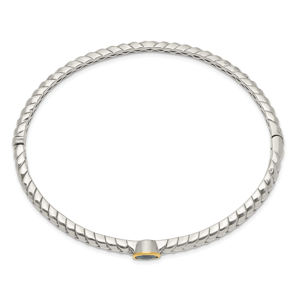 Sterling Silver 14K Gold London Blue Topaz Bangle Elegant Design