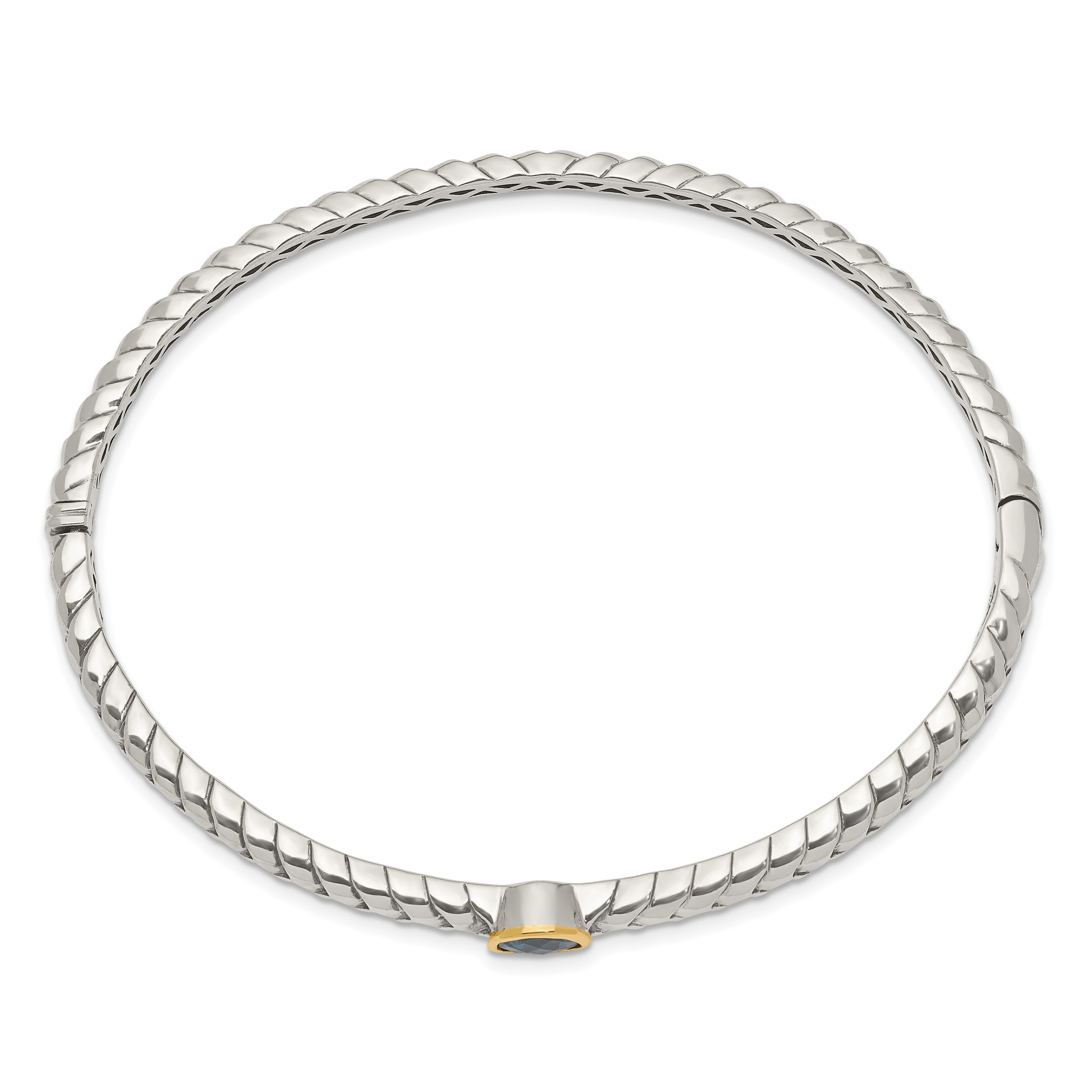 Sterling Silver 14K Gold London Blue Topaz Bangle Elegant Design