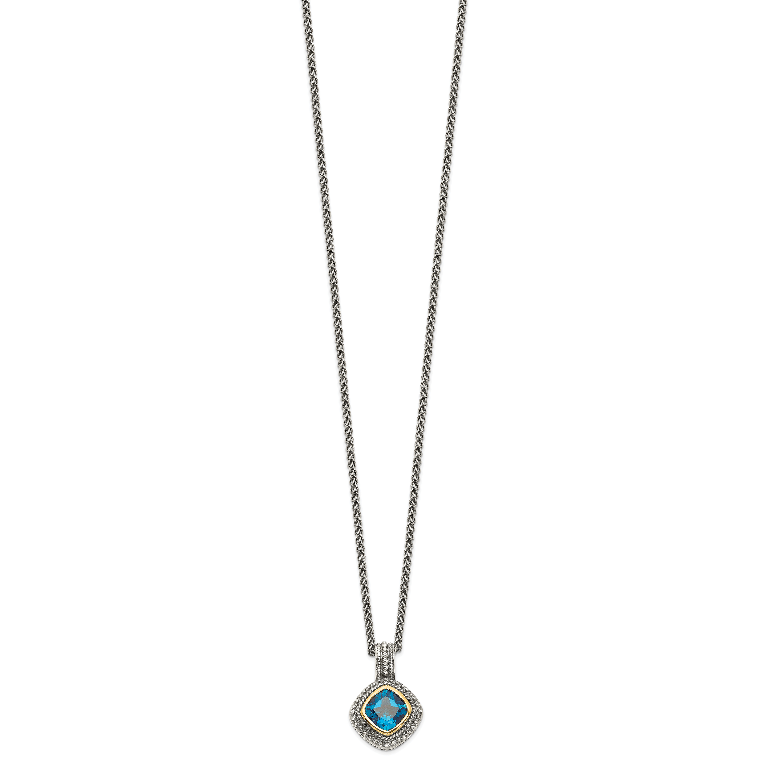 Shey Couture Sterling Silver with 14K Accent 18 Inch Antiqued Cushion Bezel London Blue Topaz Necklace Secondary image